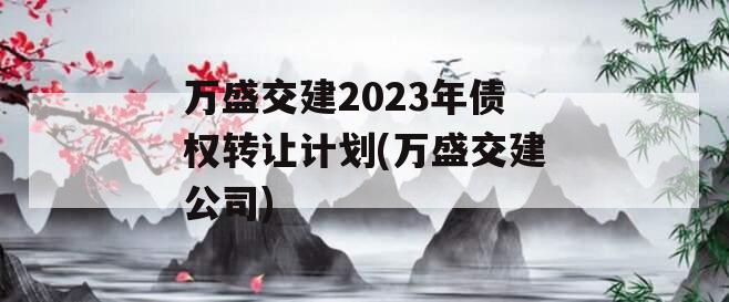 万盛交建2023年债权转让计划(万盛交建公司)