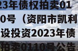 资阳市凯利建设投资2023年债权拍卖01-10号（资阳市凯利建设投资2023年债权拍卖0110号公告）