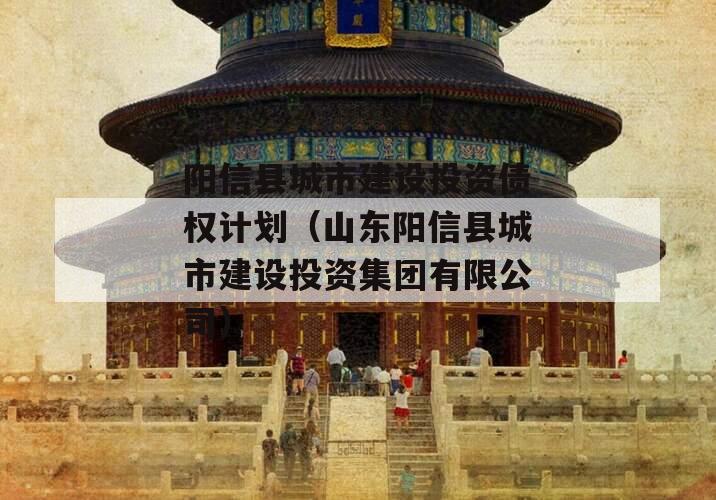 阳信县城市建设投资债权计划（山东阳信县城市建设投资集团有限公司）