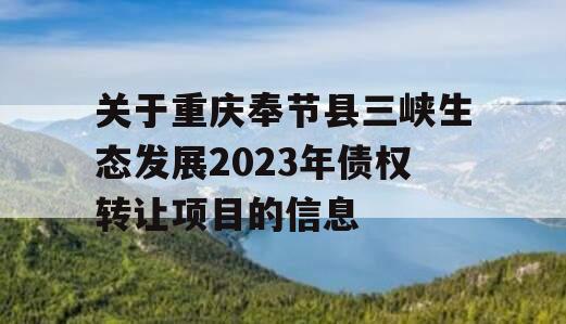 关于重庆奉节县三峡生态发展2023年债权转让项目的信息