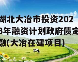 湖北大冶市投资2023年融资计划政府债定融(大冶在建项目)
