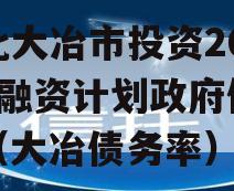 湖北大冶市投资2023年融资计划政府债定融（大冶债务率）