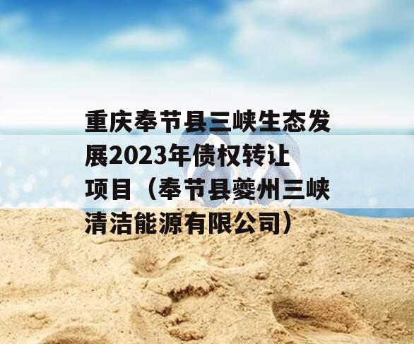 重庆奉节县三峡生态发展2023年债权转让项目（奉节县夔州三峡清洁能源有限公司）