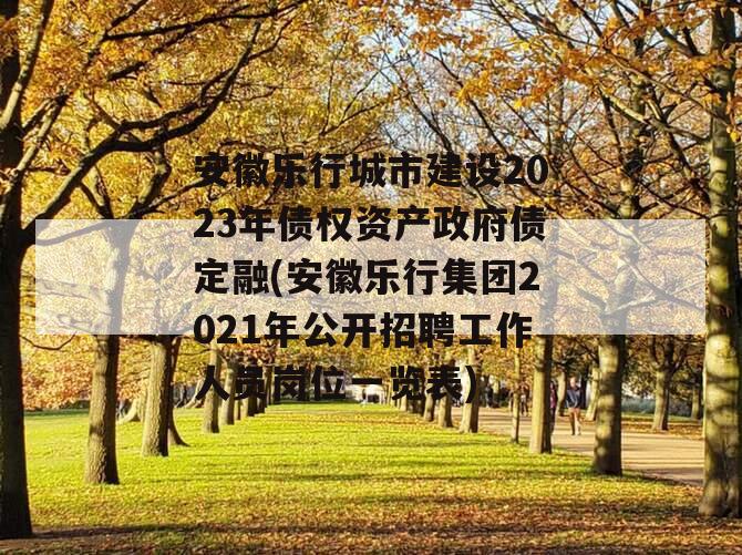 安徽乐行城市建设2023年债权资产政府债定融(安徽乐行集团2021年公开招聘工作人员岗位一览表)