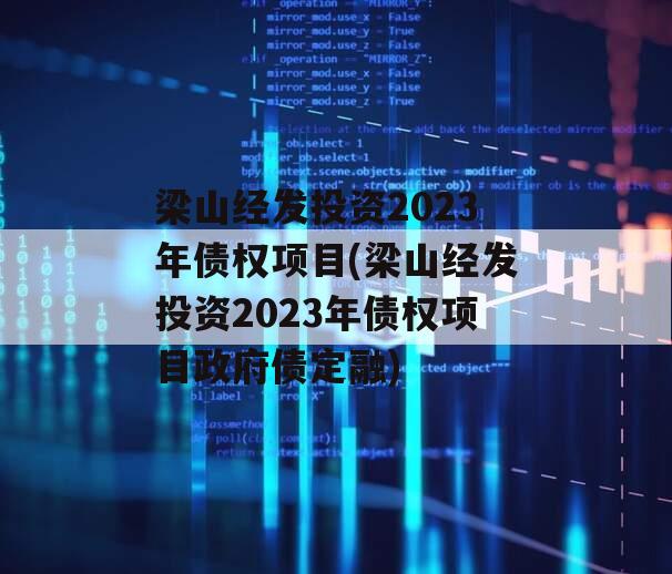 梁山经发投资2023年债权项目(梁山经发投资2023年债权项目政府债定融)