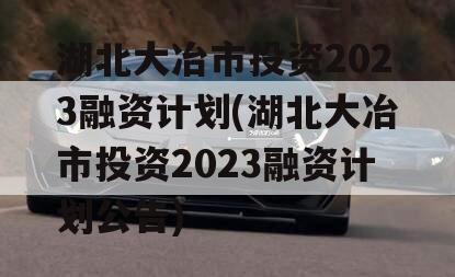 湖北大冶市投资2023融资计划(湖北大冶市投资2023融资计划公告)