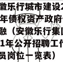 安徽乐行城市建设2023年债权资产政府债定融（安徽乐行集团2021年公开招聘工作人员岗位一览表）