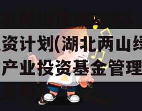 湖北两山投资2023融资计划(湖北两山绿色产业投资基金管理有限公司)