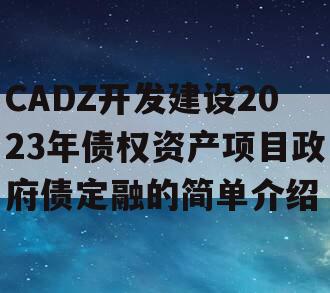 CADZ开发建设2023年债权资产项目政府债定融的简单介绍