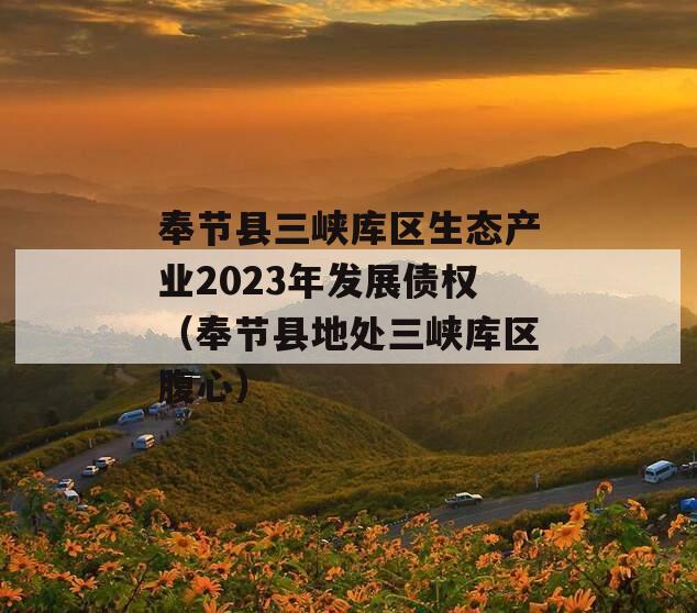 奉节县三峡库区生态产业2023年发展债权（奉节县地处三峡库区腹心）