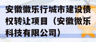 安徽徽乐行城市建设债权转让项目（安徽微乐科技有限公司）