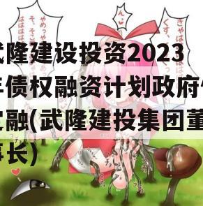 武隆建设投资2023年债权融资计划政府债定融(武隆建投集团董事长)