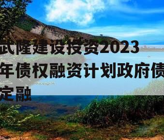 武隆建设投资2023年债权融资计划政府债定融