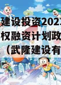 武隆建设投资2023年债权融资计划政府债定融（武隆建设有限公司）