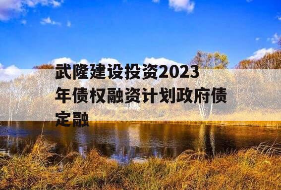 武隆建设投资2023年债权融资计划政府债定融