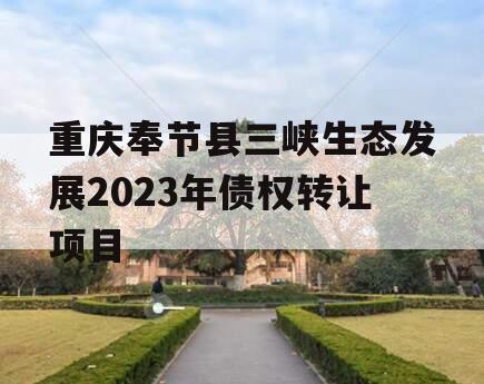 重庆奉节县三峡生态发展2023年债权转让项目