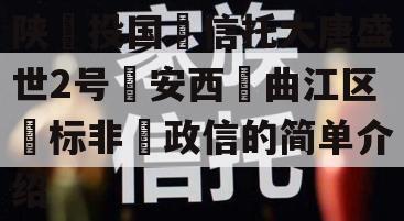 陕‮投国‬信托大唐盛世2号‮安西‬曲江区‮标非‬政信的简单介绍