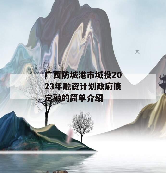 广西防城港市城投2023年融资计划政府债定融的简单介绍