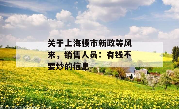 关于上海楼市新政等风来，销售人员：有钱不要炒的信息