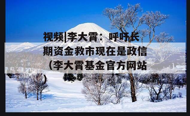 视频|李大霄：呼吁长期资金救市现在是政信（李大霄基金官方网站）