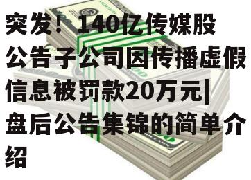 突发！140亿传媒股公告子公司因传播虚假信息被罚款20万元|盘后公告集锦的简单介绍