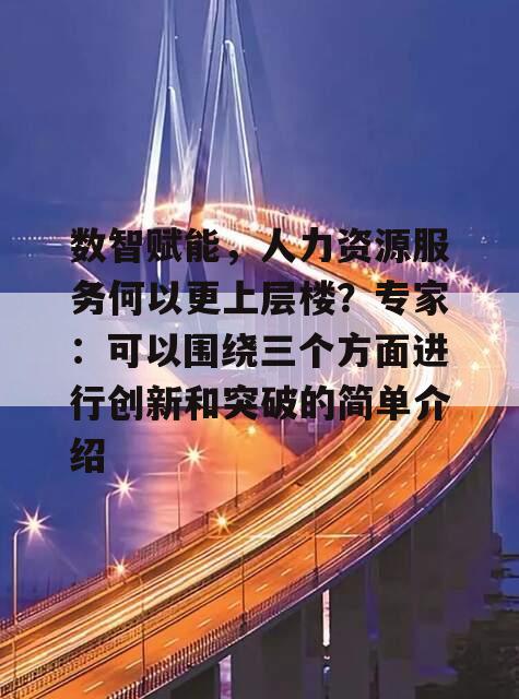数智赋能，人力资源服务何以更上层楼？专家：可以围绕三个方面进行创新和突破的简单介绍