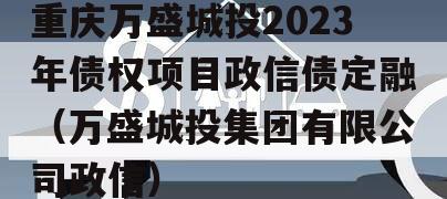 重庆万盛城投2023年债权项目政信债定融（万盛城投集团有限公司政信）