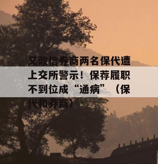 又政信券商两名保代遭上交所警示！保荐履职不到位成“通病”（保代和券商）