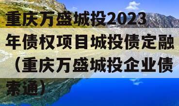重庆万盛城投2023年债权项目城投债定融（重庆万盛城投企业债索通）
