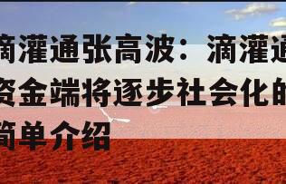 滴灌通张高波：滴灌通资金端将逐步社会化的简单介绍