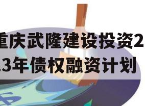 重庆武隆建设投资2023年债权融资计划