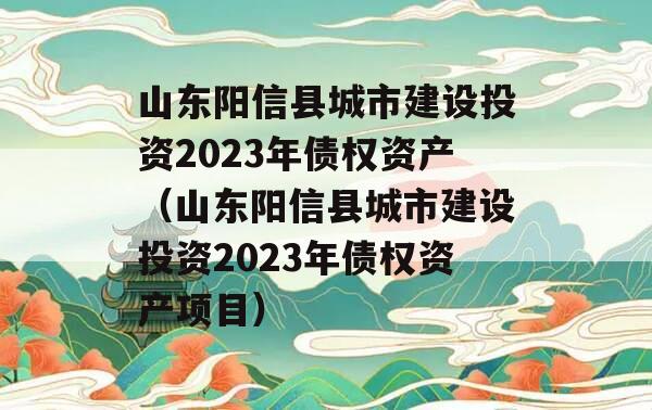 山东阳信县城市建设投资2023年债权资产（山东阳信县城市建设投资2023年债权资产项目）