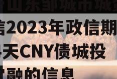 关于山东邹城市城资控政信2023年政信期364天CNY债城投债定融的信息