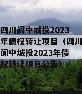 四川阆中城投2023年债权转让项目（四川阆中城投2023年债权转让项目公告）