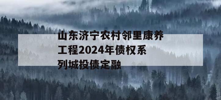 山东济宁农村邻里康养工程2024年债权系列城投债定融