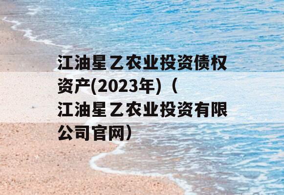 江油星乙农业投资债权资产(2023年)（江油星乙农业投资有限公司官网）