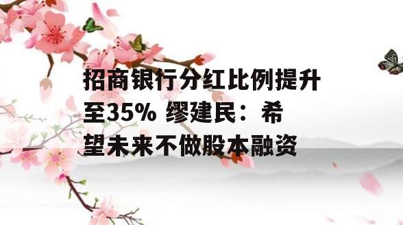 招商银行分红比例提升至35% 缪建民：希望未来不做股本融资