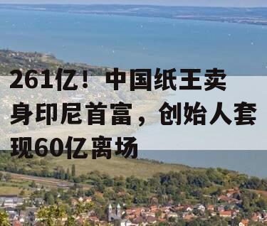 261亿！中国纸王卖身印尼首富，创始人套现60亿离场