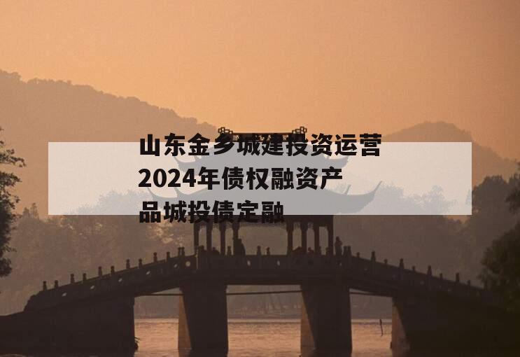 山东金乡城建投资运营2024年债权融资产品城投债定融